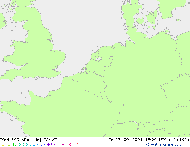 ветер 500 гПа ECMWF пт 27.09.2024 18 UTC