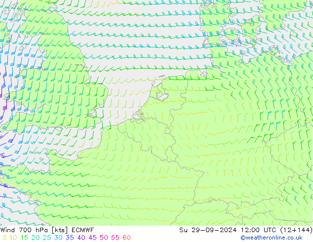 Wind 700 hPa ECMWF So 29.09.2024 12 UTC