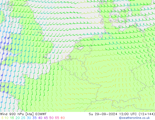 Wind 900 hPa ECMWF Su 29.09.2024 12 UTC