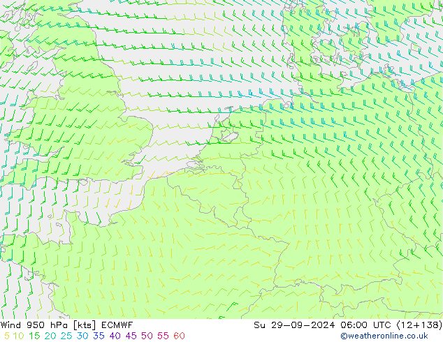 Wind 950 hPa ECMWF Su 29.09.2024 06 UTC