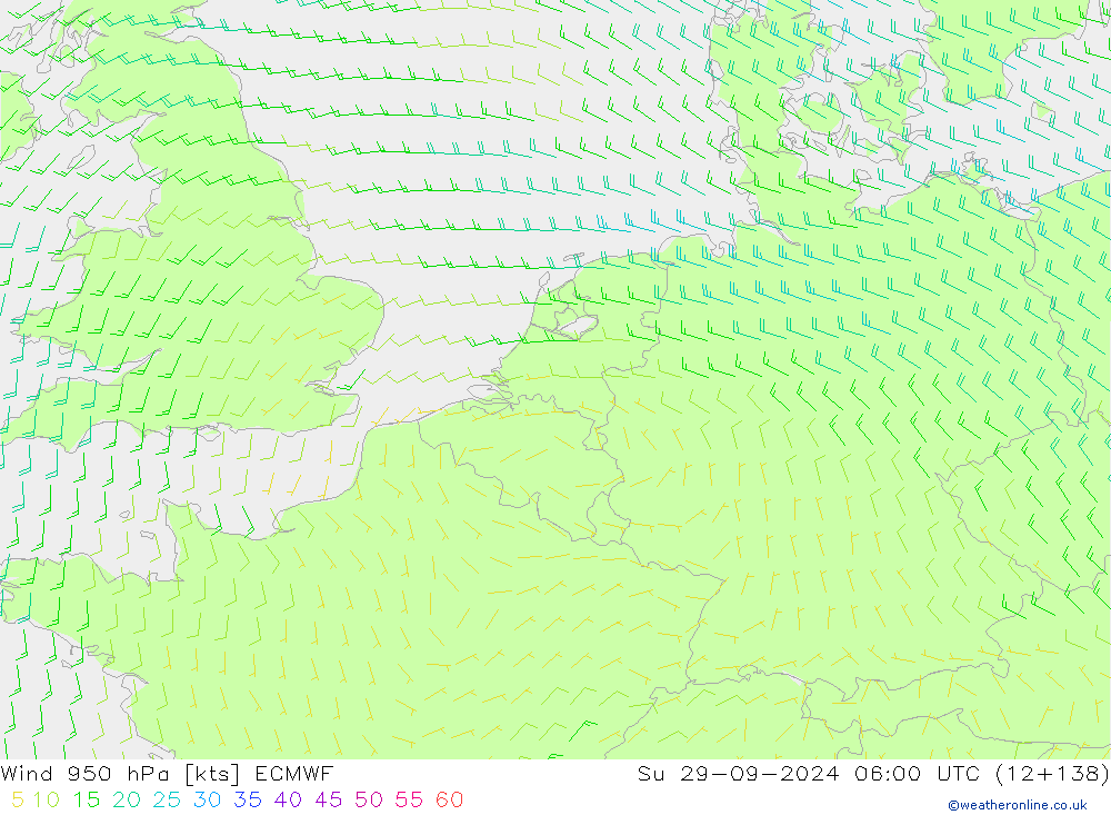 wiatr 950 hPa ECMWF nie. 29.09.2024 06 UTC