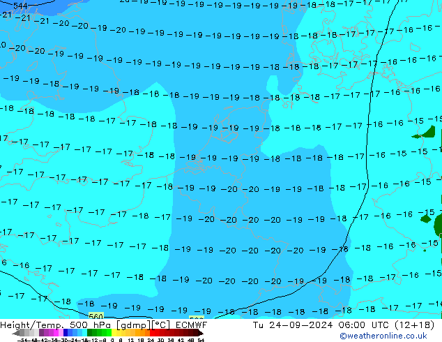 Height/Temp. 500 hPa ECMWF Út 24.09.2024 06 UTC