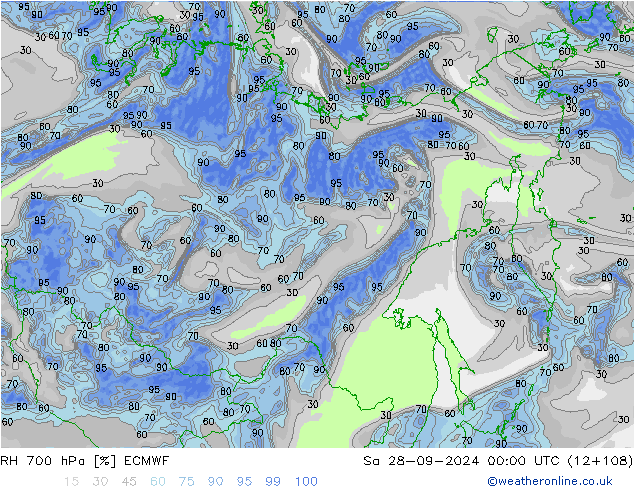 RH 700 hPa ECMWF so. 28.09.2024 00 UTC