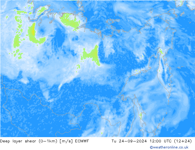 Deep layer shear (0-1km) ECMWF mar 24.09.2024 12 UTC