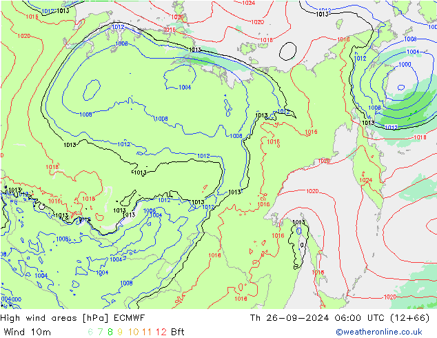 High wind areas ECMWF Th 26.09.2024 06 UTC