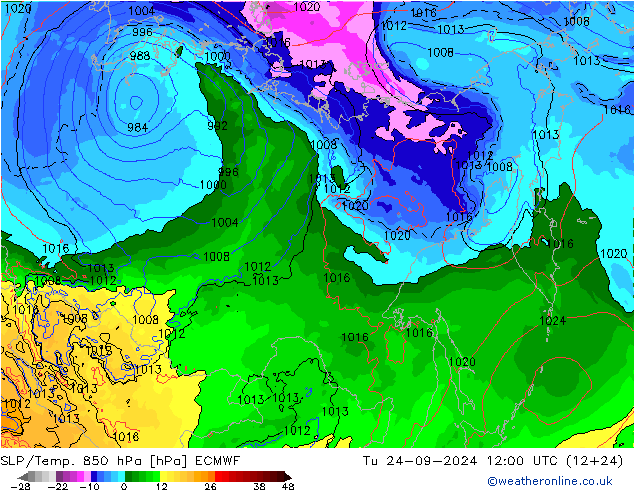 850 hPa Yer Bas./Sıc ECMWF Sa 24.09.2024 12 UTC