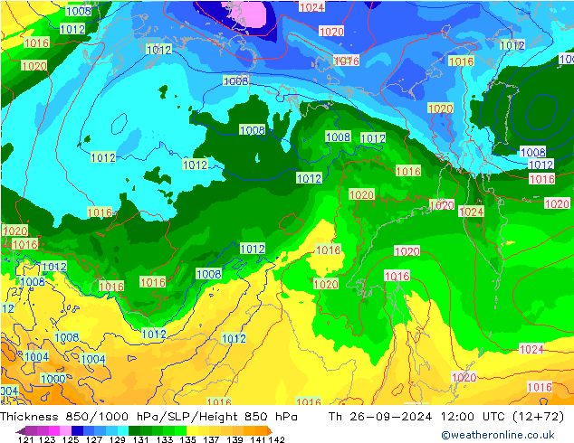 Thck 850-1000 гПа ECMWF чт 26.09.2024 12 UTC