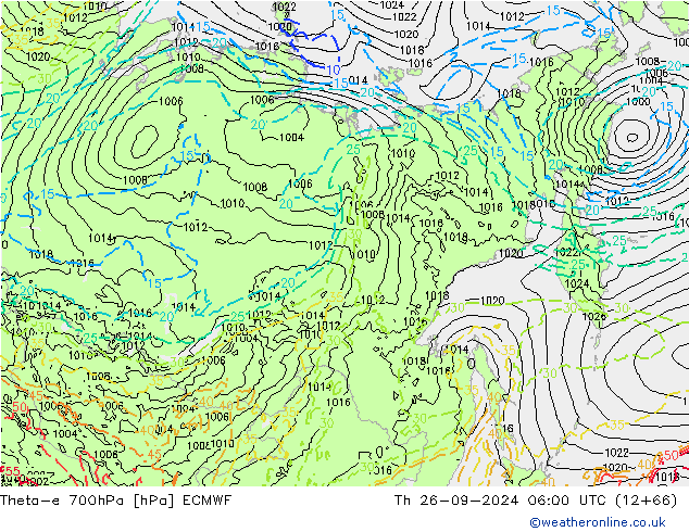 Theta-e 700hPa ECMWF jue 26.09.2024 06 UTC