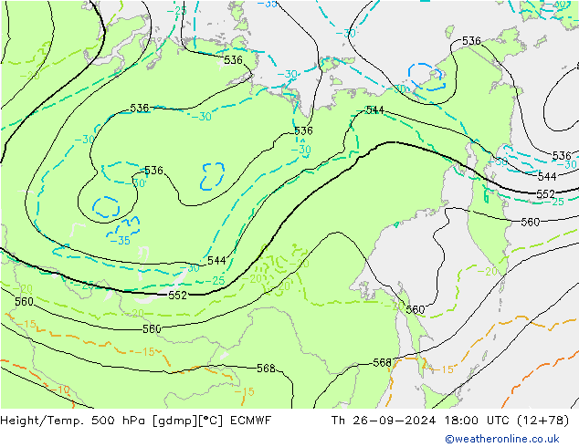 Z500/Rain (+SLP)/Z850 ECMWF чт 26.09.2024 18 UTC