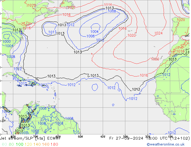 Corriente en chorro ECMWF vie 27.09.2024 18 UTC