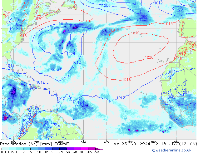 Z500/Rain (+SLP)/Z850 ECMWF Mo 23.09.2024 18 UTC