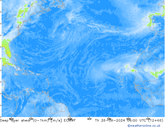 Deep layer shear (0-1km) ECMWF чт 26.09.2024 06 UTC