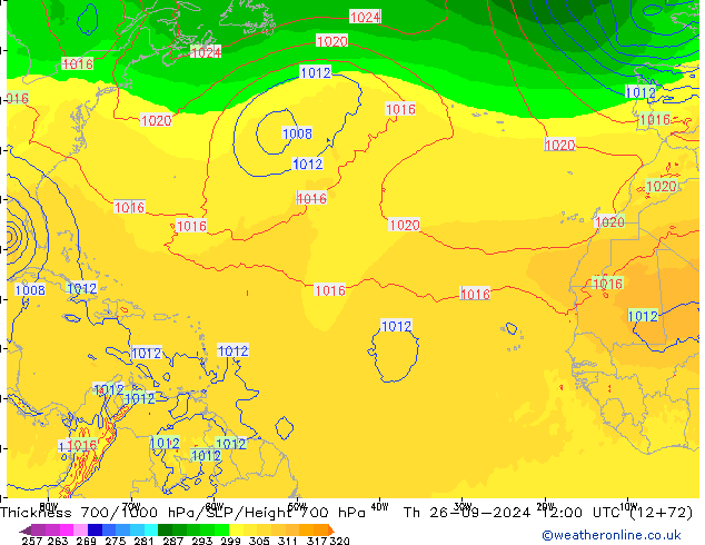 Dikte700-1000 hPa ECMWF do 26.09.2024 12 UTC