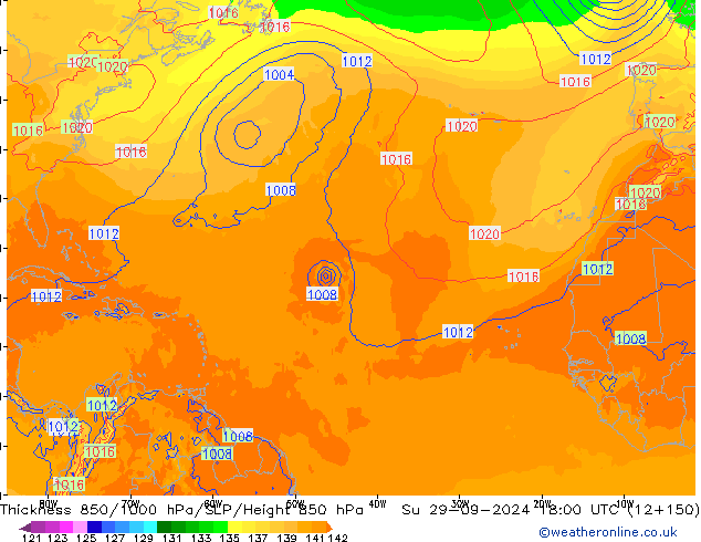 Thck 850-1000 hPa ECMWF  29.09.2024 18 UTC