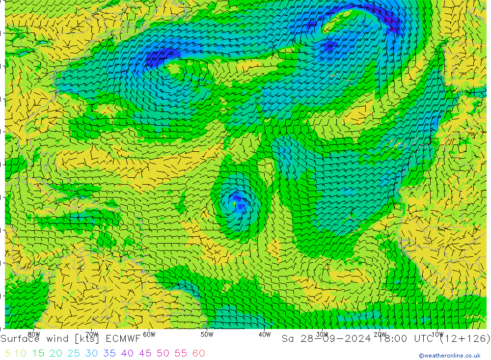 Rüzgar 10 m ECMWF Cts 28.09.2024 18 UTC