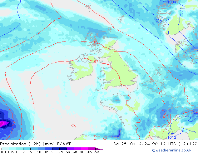 осадки (12h) ECMWF сб 28.09.2024 12 UTC