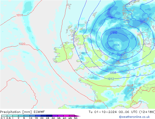 Neerslag ECMWF di 01.10.2024 06 UTC