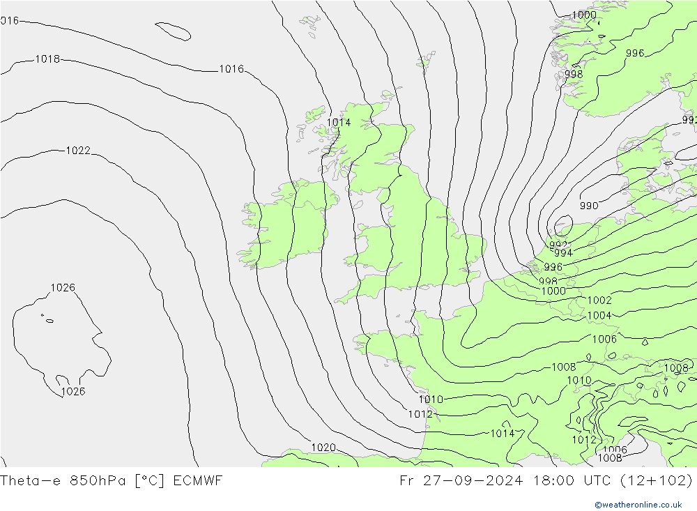 Theta-e 850hPa ECMWF ven 27.09.2024 18 UTC