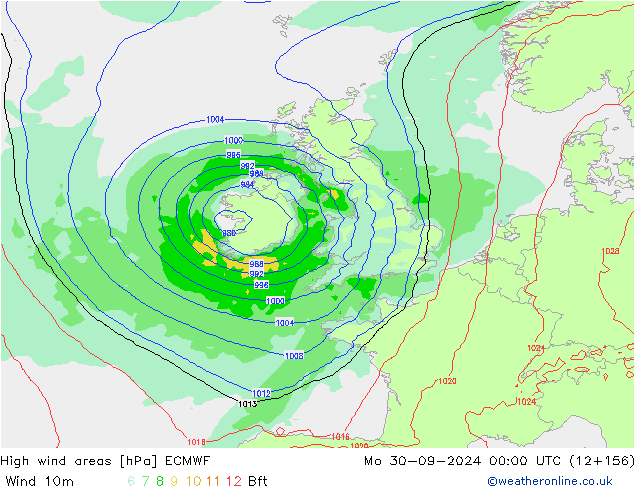 High wind areas ECMWF Mo 30.09.2024 00 UTC