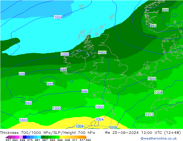 700-1000 hPa Kalınlığı ECMWF Çar 25.09.2024 12 UTC