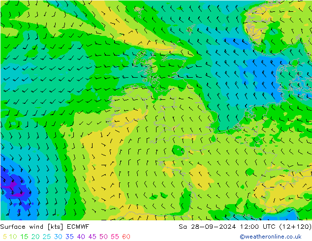 Viento 10 m ECMWF sáb 28.09.2024 12 UTC