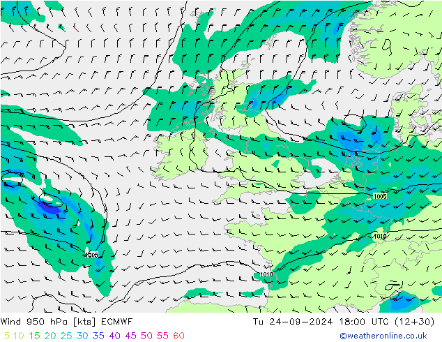 Vento 950 hPa ECMWF Ter 24.09.2024 18 UTC