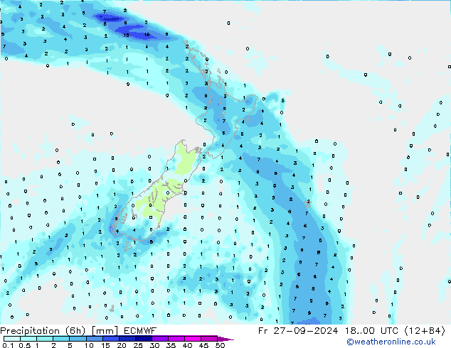 Precipitation (6h) ECMWF Fr 27.09.2024 00 UTC