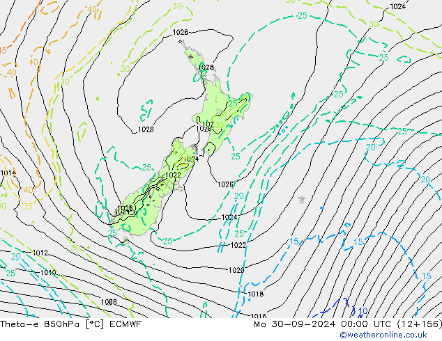 Theta-e 850hPa ECMWF lun 30.09.2024 00 UTC