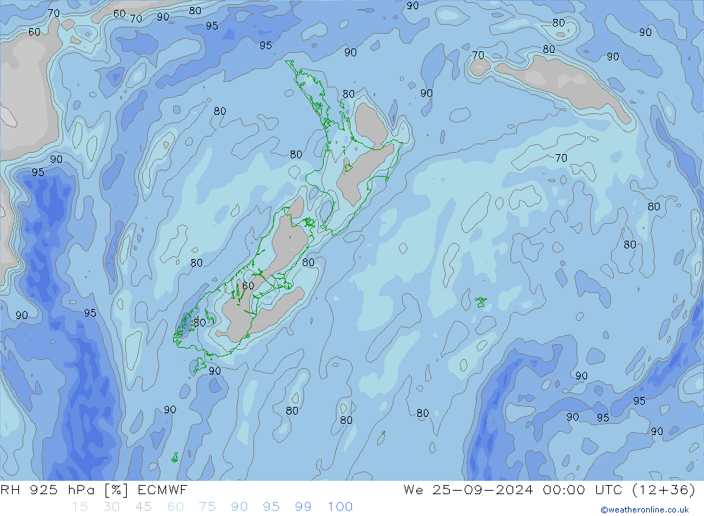 RH 925 hPa ECMWF  25.09.2024 00 UTC