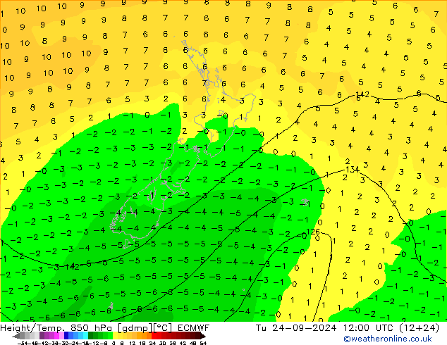 Z500/Rain (+SLP)/Z850 ECMWF mar 24.09.2024 12 UTC