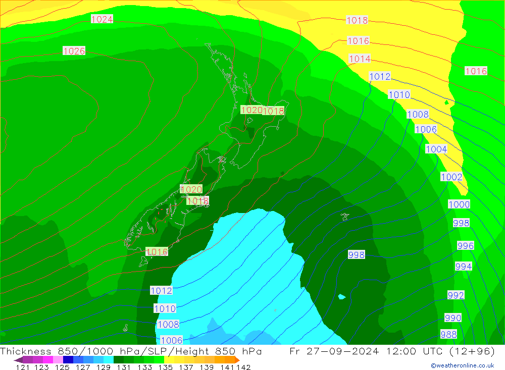 Thck 850-1000 hPa ECMWF  27.09.2024 12 UTC