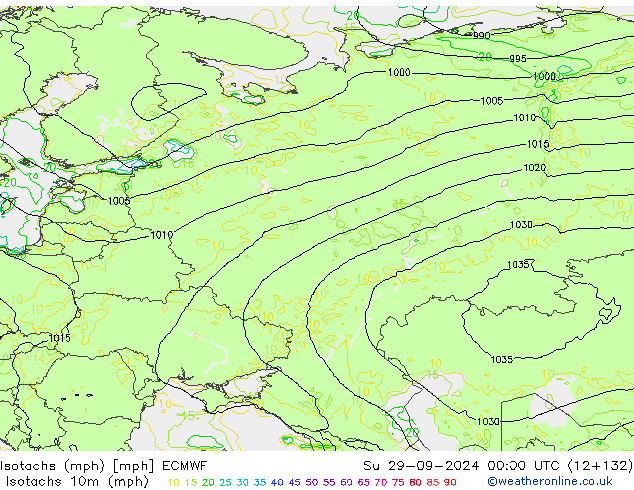 Isotachs (mph) ECMWF Su 29.09.2024 00 UTC