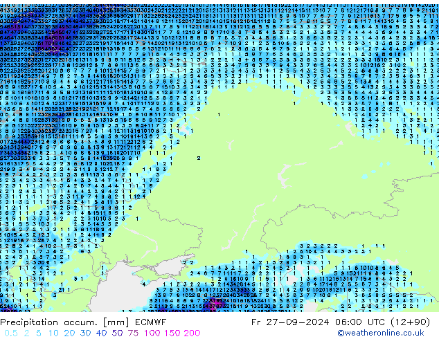 Totale neerslag ECMWF vr 27.09.2024 06 UTC