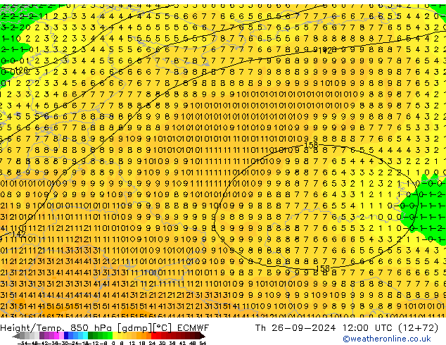 Z500/Rain (+SLP)/Z850 ECMWF Th 26.09.2024 12 UTC