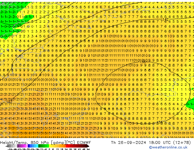 Height/Temp. 850 hPa ECMWF  26.09.2024 18 UTC