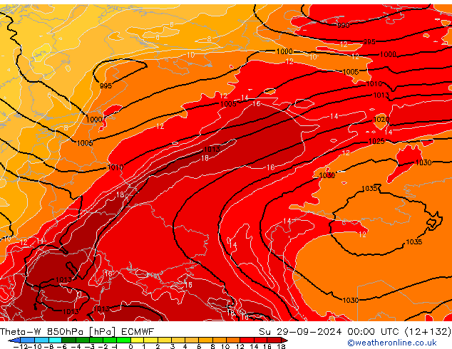 Theta-W 850hPa ECMWF nie. 29.09.2024 00 UTC