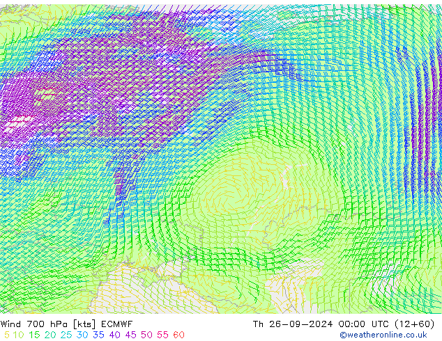 Wind 700 hPa ECMWF Th 26.09.2024 00 UTC