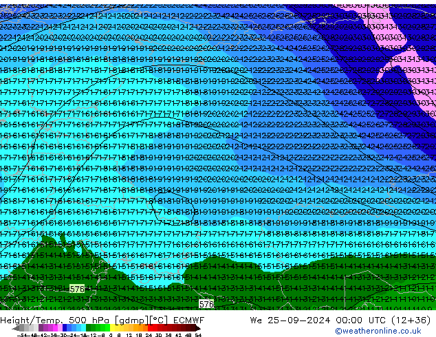 Z500/Rain (+SLP)/Z850 ECMWF Mi 25.09.2024 00 UTC