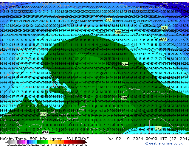 Z500/Rain (+SLP)/Z850 ECMWF ср 02.10.2024 00 UTC