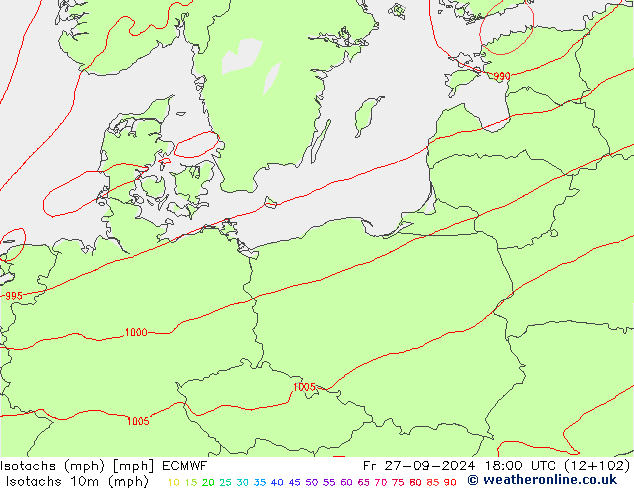 Isotachs (mph) ECMWF ven 27.09.2024 18 UTC