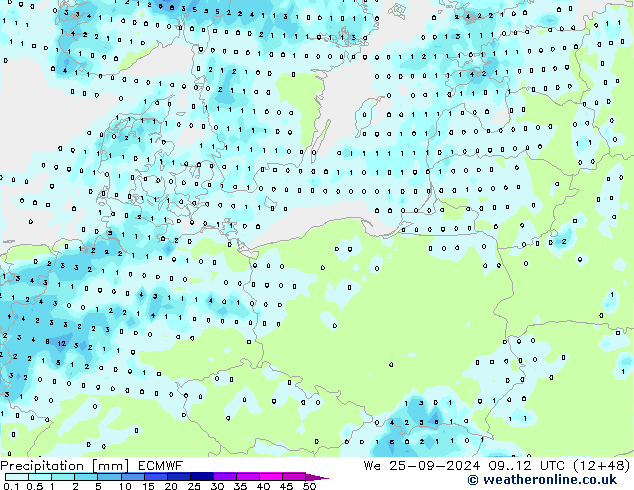 Precipitazione ECMWF mer 25.09.2024 12 UTC