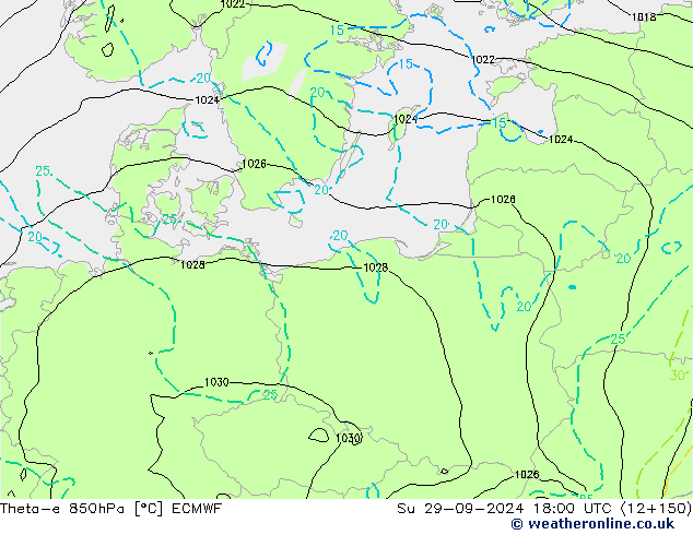 Theta-e 850hPa ECMWF Su 29.09.2024 18 UTC