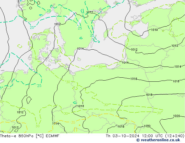 Theta-e 850hPa ECMWF Per 03.10.2024 12 UTC