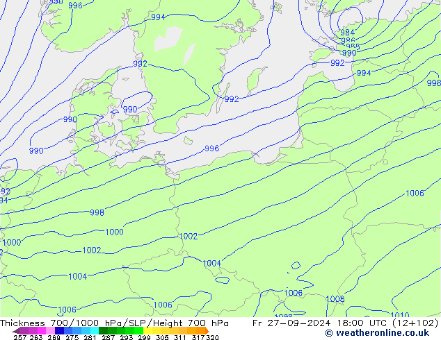 Thck 700-1000 hPa ECMWF ven 27.09.2024 18 UTC