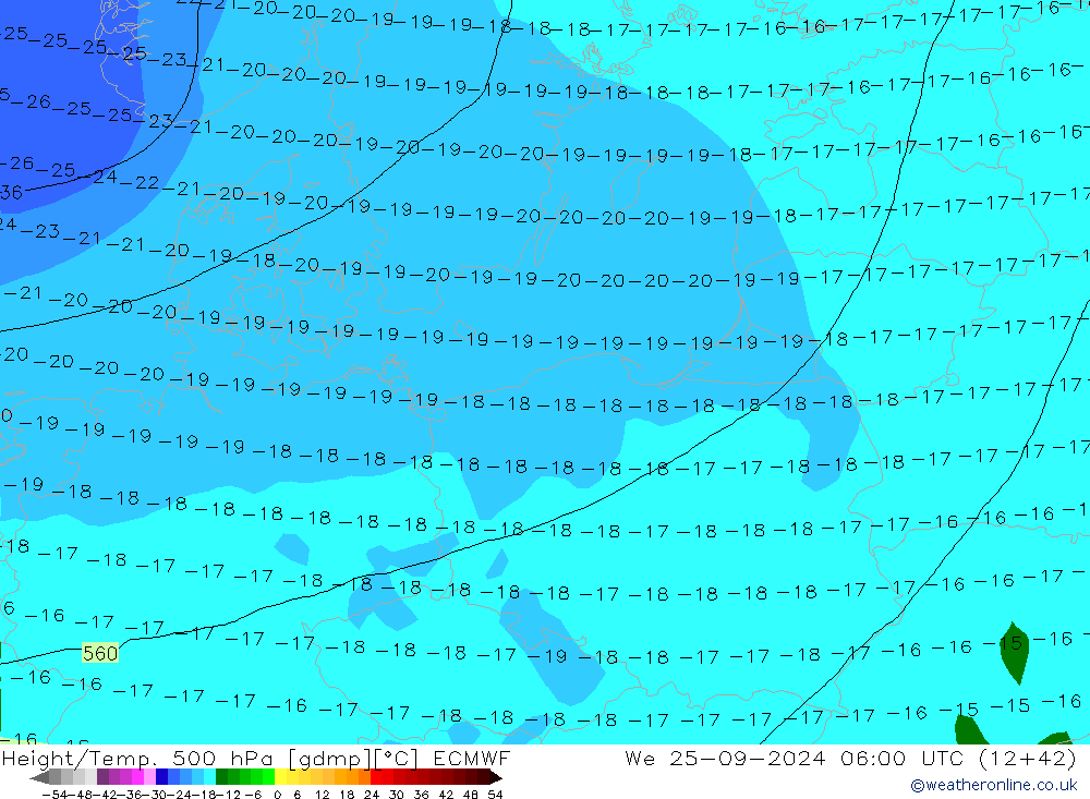 Height/Temp. 500 гПа ECMWF ср 25.09.2024 06 UTC