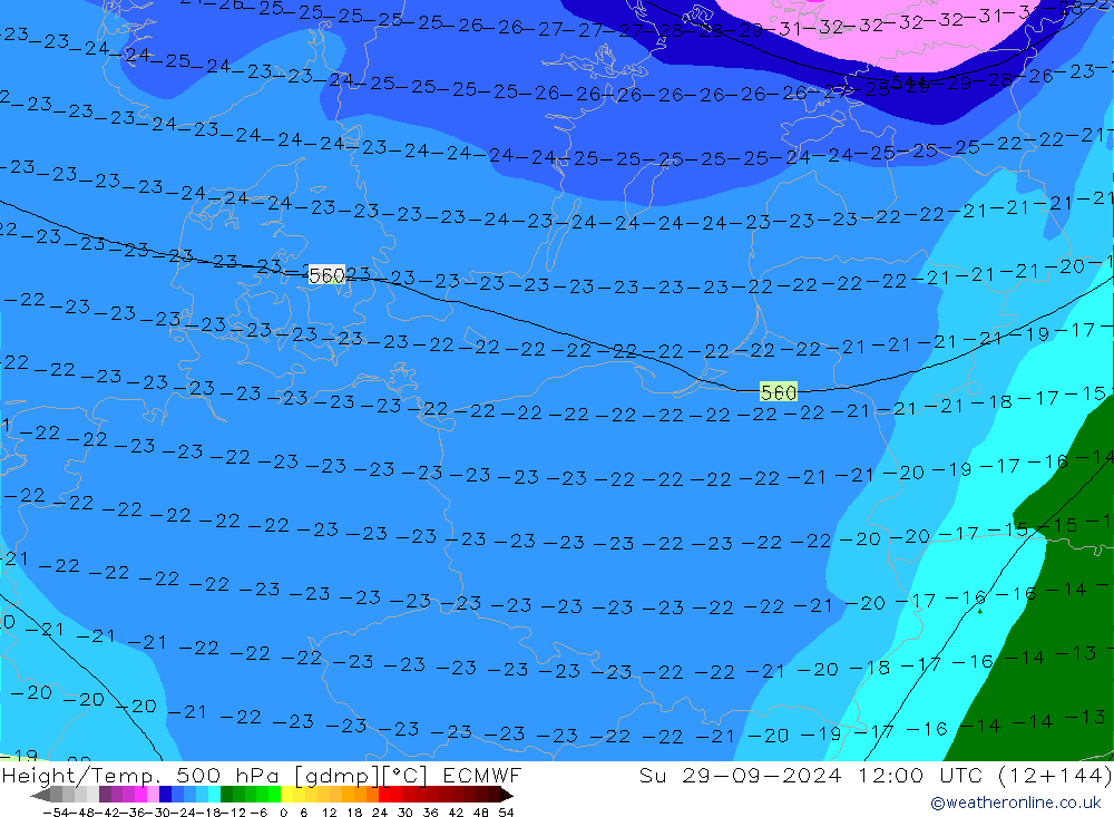 Z500/Rain (+SLP)/Z850 ECMWF nie. 29.09.2024 12 UTC