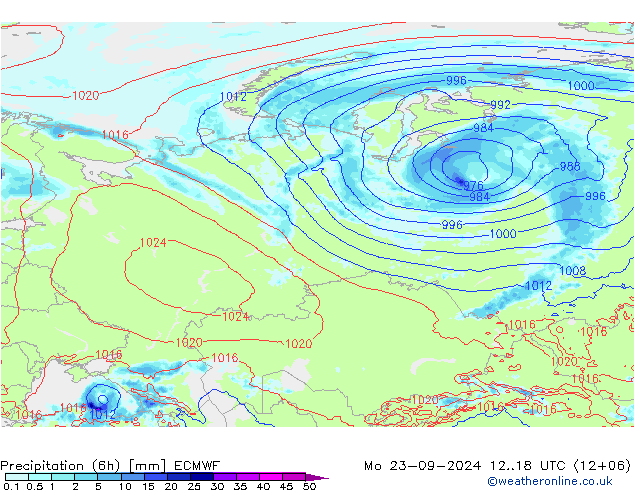 Z500/Rain (+SLP)/Z850 ECMWF Mo 23.09.2024 18 UTC