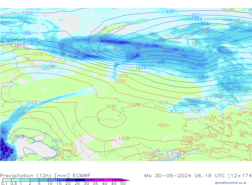 Precipitación (12h) ECMWF lun 30.09.2024 18 UTC