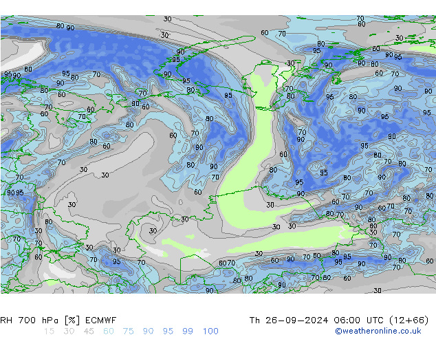 RH 700 hPa ECMWF Qui 26.09.2024 06 UTC