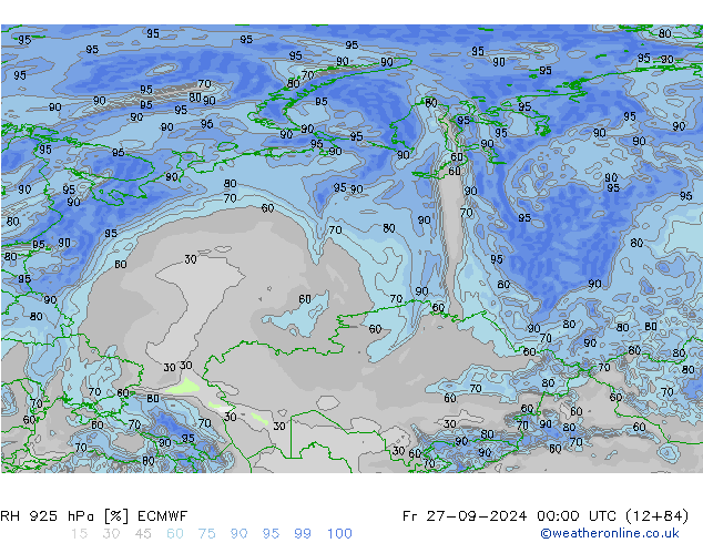 RH 925 hPa ECMWF Sex 27.09.2024 00 UTC